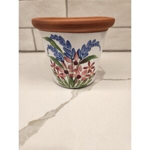 Vintage 1997 Emerson‎ Creek Pottery Pink & Blue Flowers Flower Pot Hand Painted
